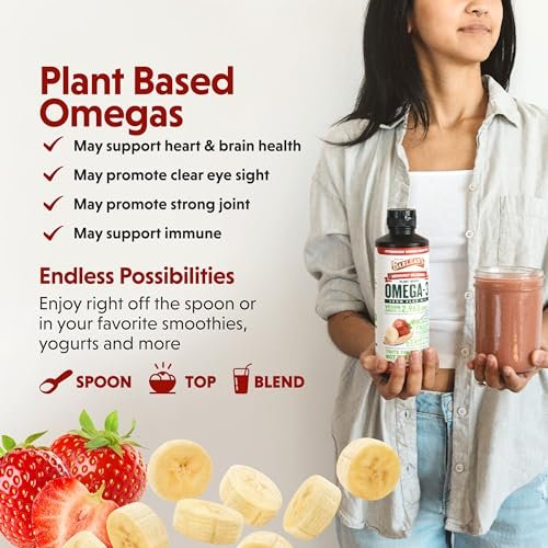 Barlean's Erdbeer-Bananen Leinöl Liquid – Vegane Omega 3-6-9 Nahrungsergänzung für Kinder & Erwachsene aus kaltgepresstem Leinsamenöl mit 2.968 mg veganen Omegas, Nicht-GVO & Glutenfrei, 240 ml