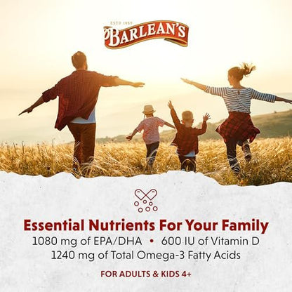 Barlean's Omega 3 Fischöl mit Vitamin D – 1080 mg EPA & DHA, Mango-Pfirsich, 237 ml – für Herz & Gehirn