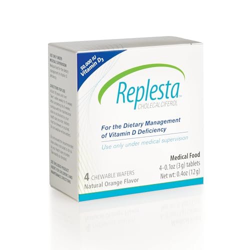 Replesta 50.000 IE Vitamin D3 Cholecalciferol – Wöchentliche Kautablette gegen Vitamin-D-Mangel, natürlicher Orangengeschmack, 4 Stück (1 Packung)