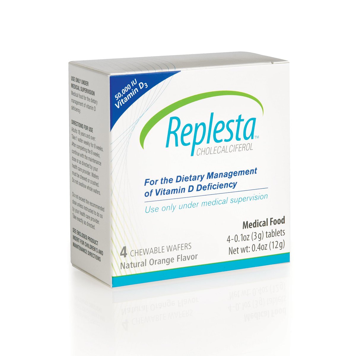 Replesta 50.000 IE Vitamin D3 Cholecalciferol – Wöchentliche Kautablette gegen Vitamin-D-Mangel, natürlicher Orangengeschmack, 4 Stück (1 Packung)