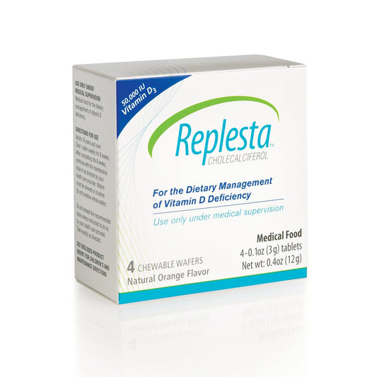 Replesta 50.000 IE Vitamin D3 Cholecalciferol – Wöchentliche Kautablette gegen Vitamin-D-Mangel, natürlicher Orangengeschmack, 4 Stück (1 Packung)