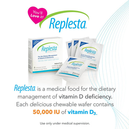 Replesta 50.000 IE Vitamin D3 Cholecalciferol – Wöchentliche Kautablette gegen Vitamin-D-Mangel, natürlicher Orangengeschmack, 4 Stück (1 Packung)