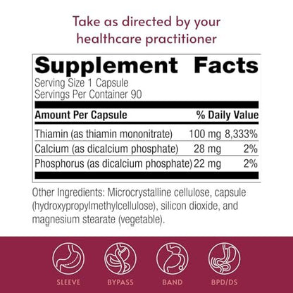 Bariatric Advantage Vitamin B1 Thiamin - 100 mg Thiaminmononitrat - Leicht verdaulich - Entwickelt für bariatrische Patienten - Unterstützt die Energieproduktion* - 90 Kapseln