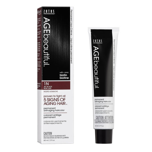 AGE beautiful Permanent Haarfarbe Liqui Creme | 100% Grauabdeckung | Anti-Aging Haarfarbe mit Biotin für dichteres, volleres Haar | Professionelle Salonqualität | 1N Tiefschwarz