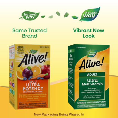 Nature's Way Alive! Erwachsene Ultra Multivitamine – Unterstützt Energiestoffwechsel, Herz- und Muskelfunktion* – mit B-Vitaminen inkl. methyliertem B12 – glutenfrei – 60 Tabletten