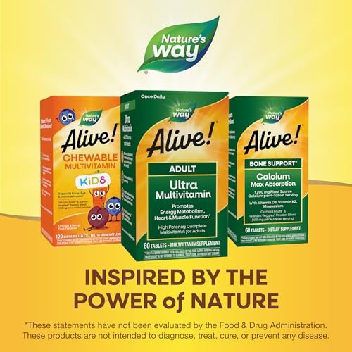 Nature's Way Alive! Erwachsene Ultra Multivitamine – Unterstützt Energiestoffwechsel, Herz- und Muskelfunktion* – mit B-Vitaminen inkl. methyliertem B12 – glutenfrei – 60 Tabletten