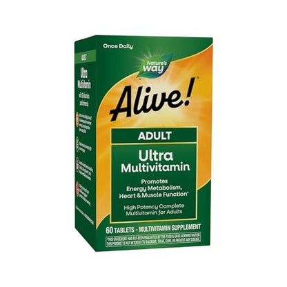 Nature's Way Alive! Erwachsene Ultra Multivitamine – Unterstützt Energiestoffwechsel, Herz- und Muskelfunktion* – mit B-Vitaminen inkl. methyliertem B12 – glutenfrei – 60 Tabletten