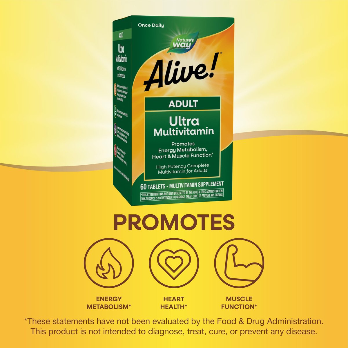 Nature's Way Alive! Erwachsene Ultra Multivitamine – Unterstützt Energiestoffwechsel, Herz- und Muskelfunktion* – mit B-Vitaminen inkl. methyliertem B12 – glutenfrei – 60 Tabletten
