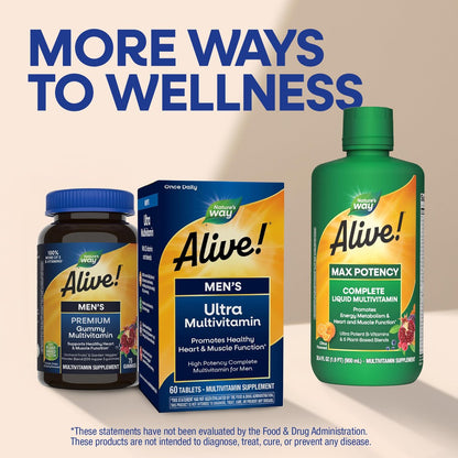 Nature's Way Alive! Men's Once Daily Ultra Potency Multivitamin Tabletten – Hochwertiges Männervitamin für Herz- und Muskelfunktion, B-Vitamine, Zink und Antioxidantien, 60 Tabletten