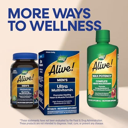 Nature's Way Alive! Men's Once Daily Ultra Potency Multivitamin Tabletten – Hochwertiges Männervitamin für Herz- und Muskelfunktion, B-Vitamine, Zink und Antioxidantien, 60 Tabletten