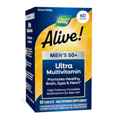 Nature's Way Alive! Ultra Potency Multivitamin für Männer 50 Plus – Hochdosiert mit Vitamin D3, C, E, Methyl B12 – Unterstützt Zellenergie, Herz, Gehirn und Augengesundheit – 60 Tabletten