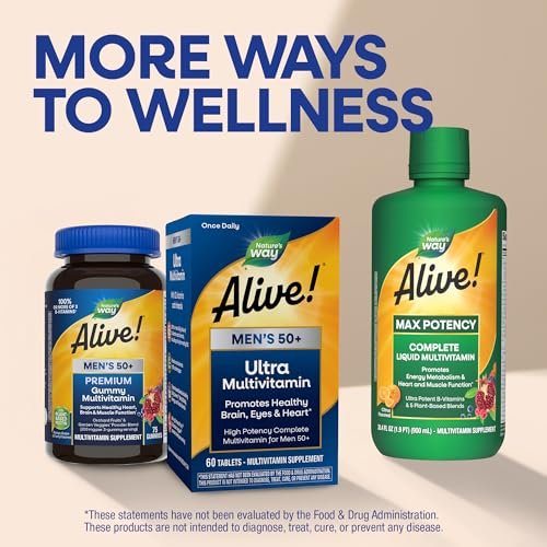Nature's Way Alive! Ultra Potency Multivitamin für Männer 50 Plus – Hochdosiert mit Vitamin D3, C, E, Methyl B12 – Unterstützt Zellenergie, Herz, Gehirn und Augengesundheit – 60 Tabletten