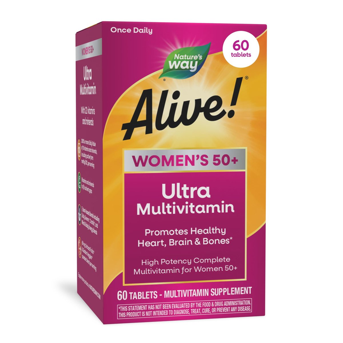 Nature's Way Alive! Ultra Potency Multivitamin für Frauen 50 Plus – Hochpotente Formel mit Vitamin D3, C, E, methyliertem B12 – Unterstützt Herz, Gehirn und Knochengesundheit*, 60 Tabletten
