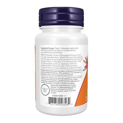 NOW Foods Vitamin D-3 5.000 IE – Natürlicher Minzgeschmack, 120 Kautabletten