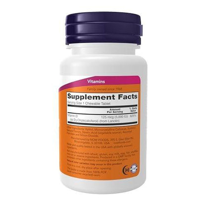 NOW Foods Vitamin D-3 5.000 IE – Natürlicher Minzgeschmack, 120 Kautabletten