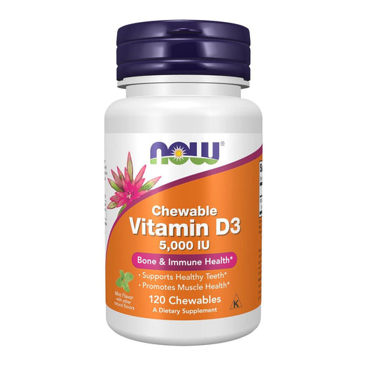 NOW Foods Vitamin D-3 5.000 IE – Natürlicher Minzgeschmack, 120 Kautabletten
