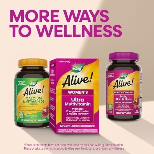 Nature's Way Alive! Ultra Multivitamin für Frauen – Tägliche Frauenvitamine mit hoher Potenz, fördert Energie und Muskelfunktion, Vitamin A, C, D, methyliertes B12, 60 Tabletten