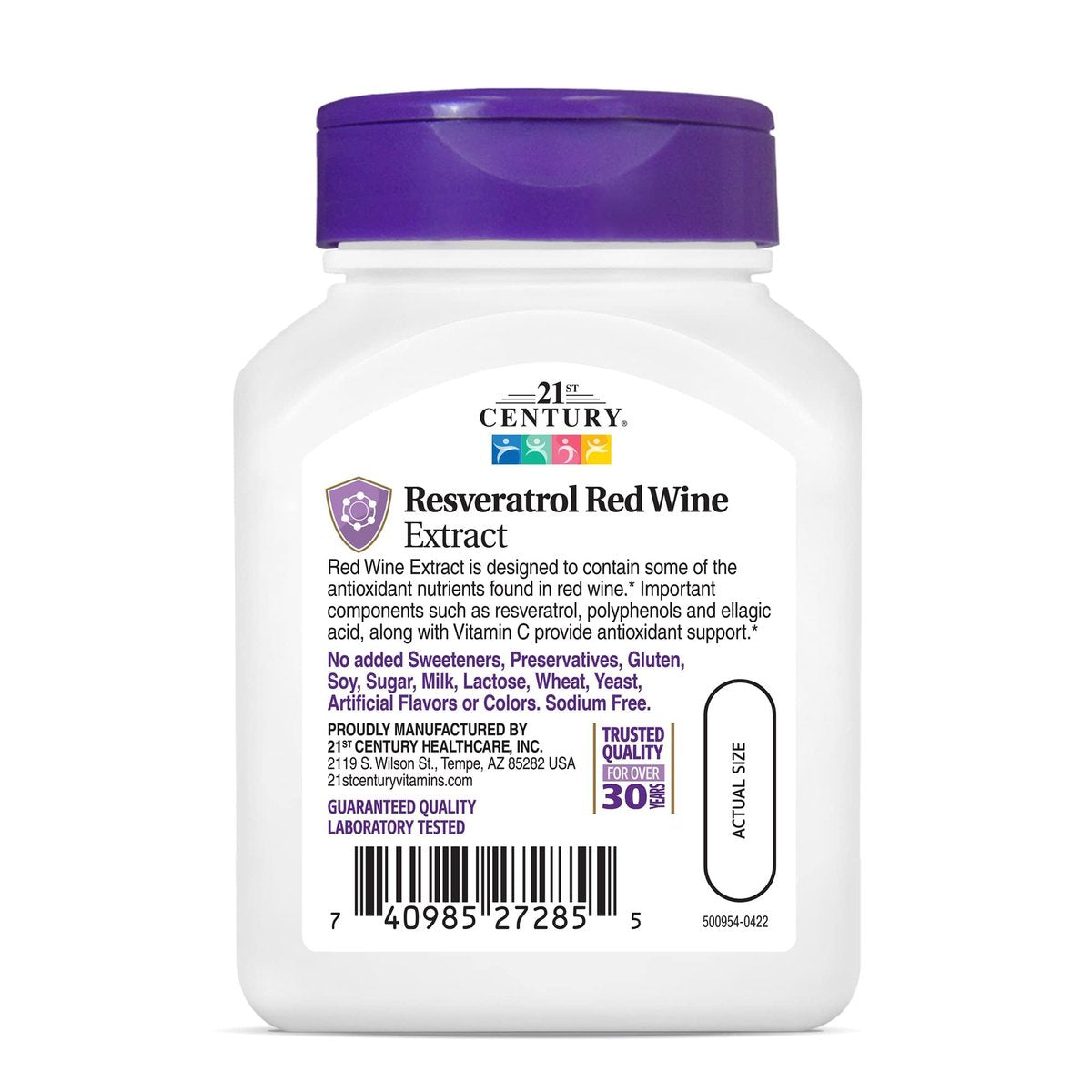 21st Century Resveratrol Kapseln mit rotem Weinextrakt (90 Stück) - Antioxidans Unterstützung mit Traubenkernextrakt, Polyphenolen & Vitamin C, Glutenfrei & Ohne Gentechnik, Ohne Zuckerzusatz