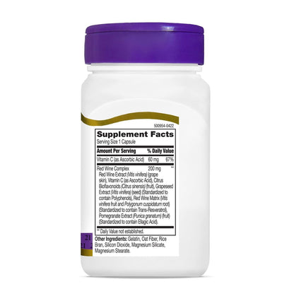 21st Century Resveratrol Kapseln mit rotem Weinextrakt (90 Stück) - Antioxidans Unterstützung mit Traubenkernextrakt, Polyphenolen & Vitamin C, Glutenfrei & Ohne Gentechnik, Ohne Zuckerzusatz