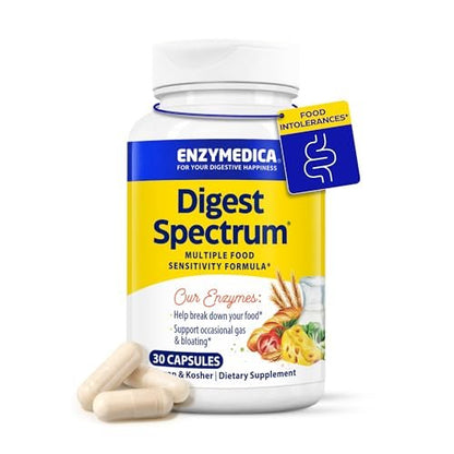Enzymedica Digest Spectrum – Fortschrittliche Verdauungsenzyme für Frauen und Männer, unterstützt die Verdauung und multiple Nahrungsmittelunverträglichkeiten, schnell wirkende Formel gegen Blähungen und Völlegefühl, 30 Kapseln