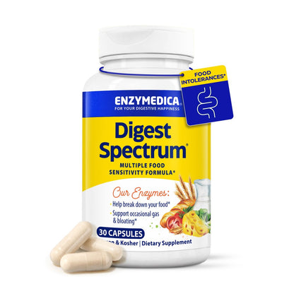 Enzymedica Digest Spectrum – Fortschrittliche Verdauungsenzyme für Frauen und Männer, unterstützt die Verdauung und multiple Nahrungsmittelunverträglichkeiten, schnell wirkende Formel gegen Blähungen und Völlegefühl, 30 Kapseln