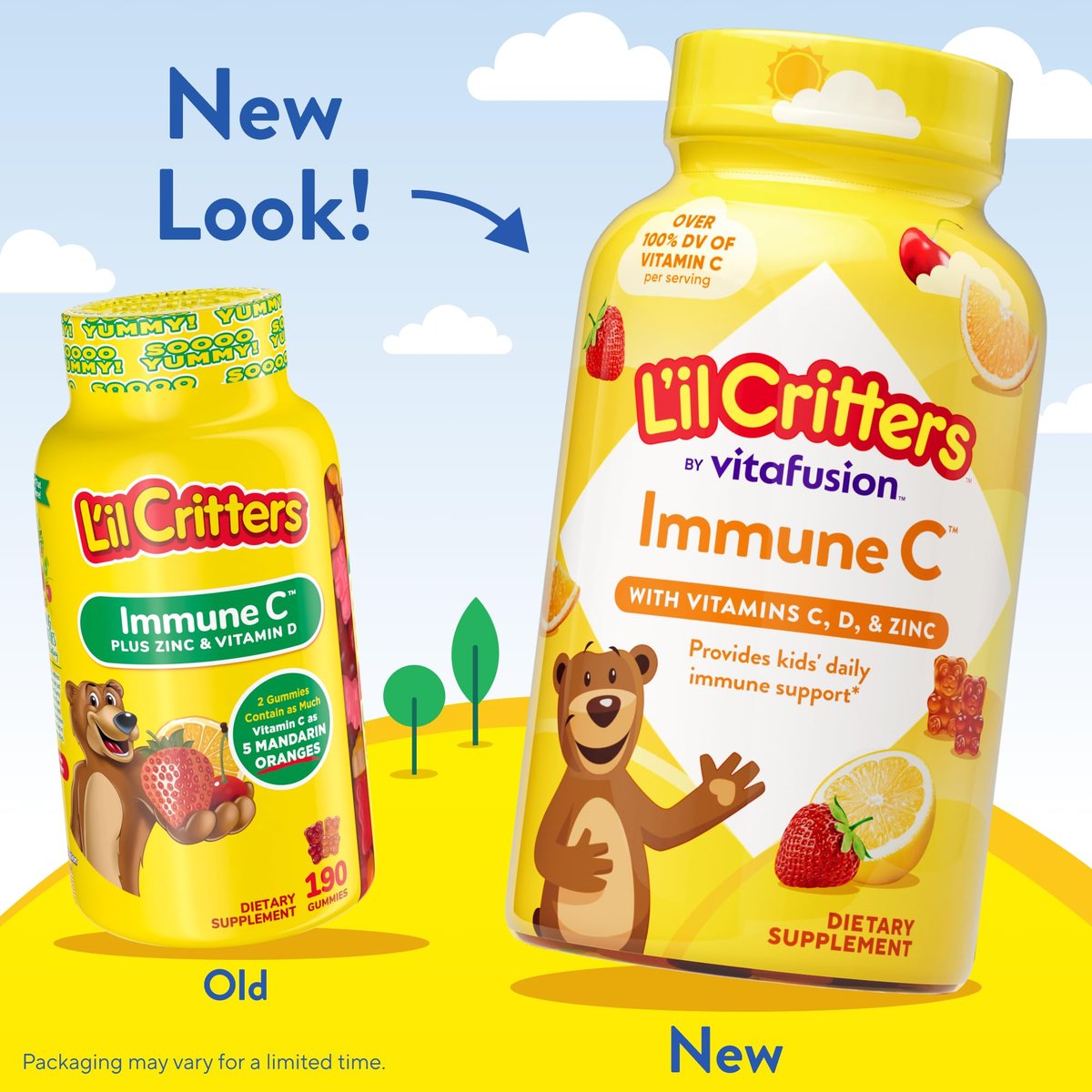 L’il Critters Immune C – Tägliche Gummivitamine für Kinder mit Vitamin C, D und Zink zur Immununterstützung, Orangen-, Zitronen-, Erdbeer- und Kirschgeschmack, 190 Gummis