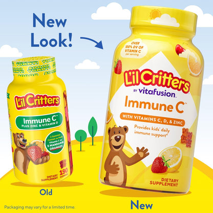 L’il Critters Immune C – Tägliche Gummivitamine für Kinder mit Vitamin C, D und Zink zur Immununterstützung, Orangen-, Zitronen-, Erdbeer- und Kirschgeschmack, 190 Gummis