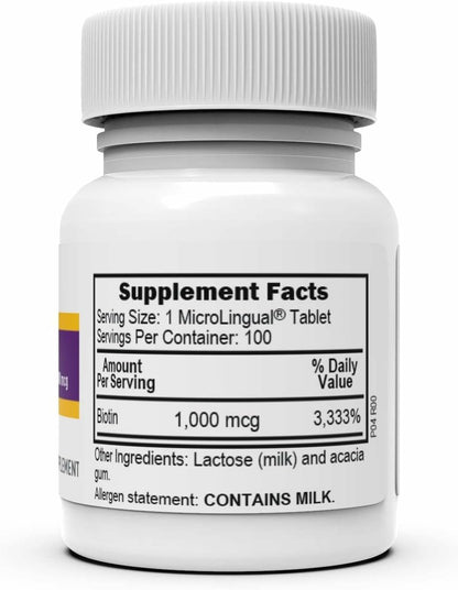 Superior Source Biotin 1000 mcg Mikro-Lingual-Tabletten – 100 Stück, schnell auflösend unter der Zunge, für gesundes Haar, Haut und Nägel, unterstützt den Energiestoffwechsel, Non-GMO