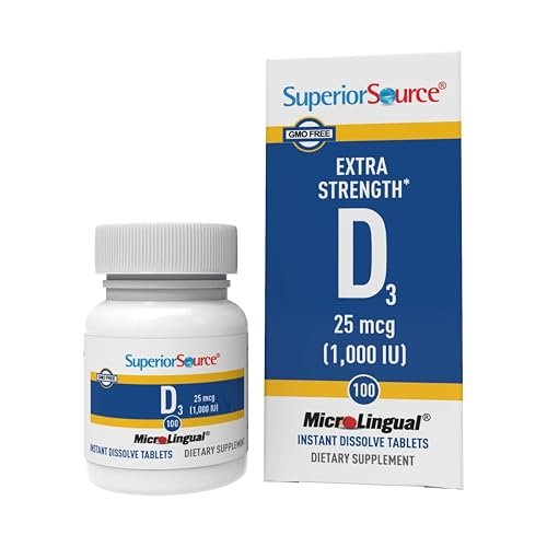 Superior Source Vitamin D3 1000 IE – Immunsystem, Gehirn & Nerven, Kalziumaufnahme für Zähne & Knochen – 100 sublinguale Mikrotabletten