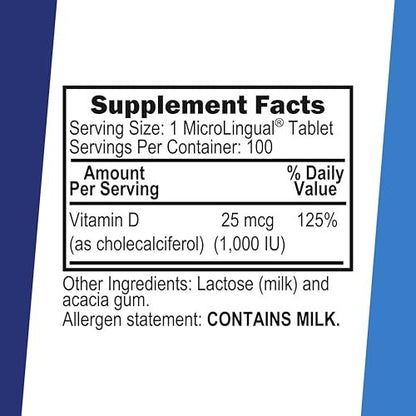 Superior Source Vitamin D3 1000 IE – Immunsystem, Gehirn & Nerven, Kalziumaufnahme für Zähne & Knochen – 100 sublinguale Mikrotabletten