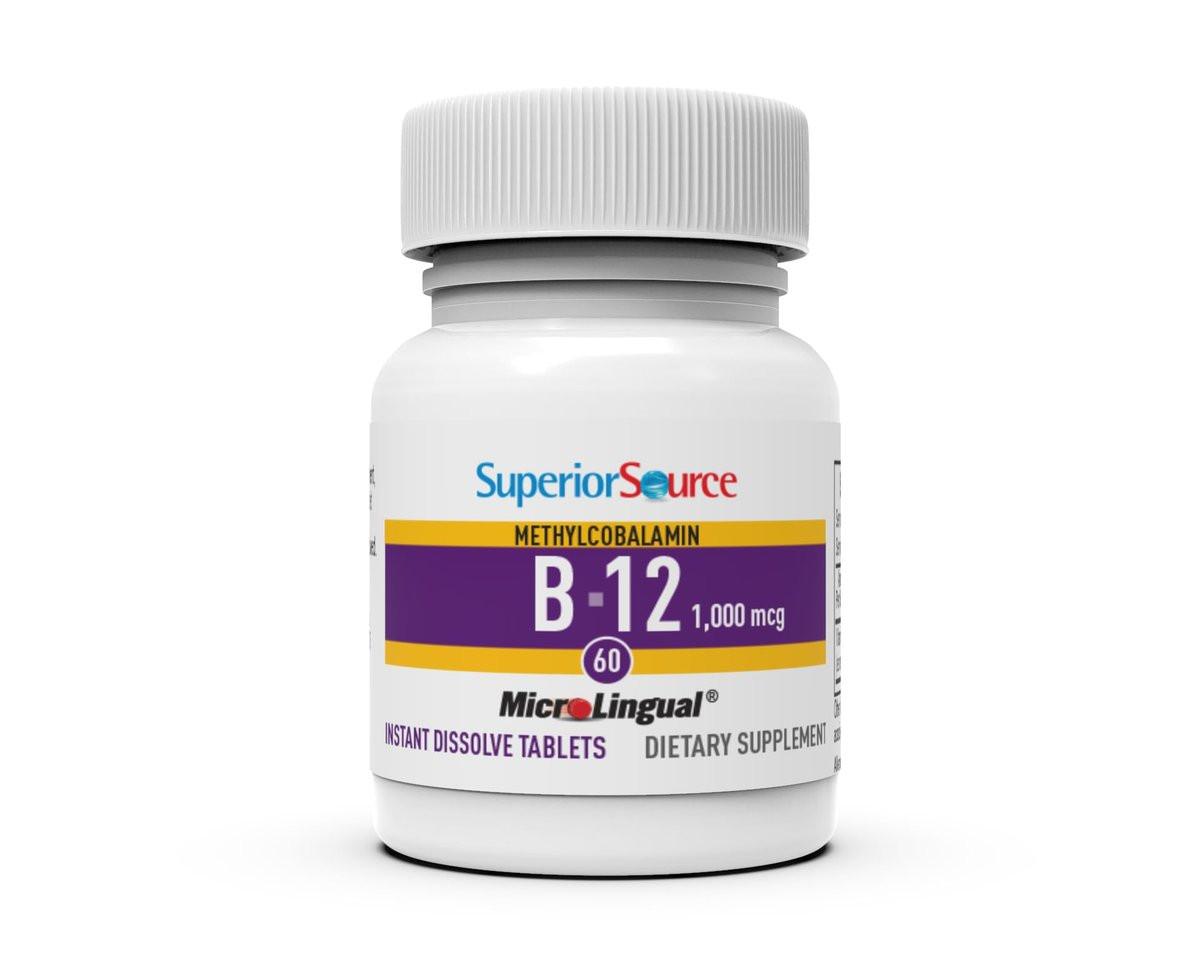 Superior Source No Shot Methylcobalamin B-12 1.000 mcg – Vitamin B-12 zur Unterstützung der Energieproduktion, Gehirngesundheit und des allgemeinen Wohlbefindens – Sublingualtabletten für schnelle Aufnahme – 60 Lutschtabletten