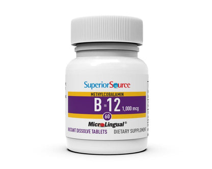 Superior Source No Shot Methylcobalamin B-12 1.000 mcg – Vitamin B-12 zur Unterstützung der Energieproduktion, Gehirngesundheit und des allgemeinen Wohlbefindens – Sublingualtabletten für schnelle Aufnahme – 60 Lutschtabletten