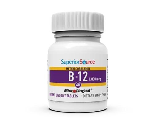 Superior Source No Shot Methylcobalamin B-12 1.000 mcg – Vitamin B-12 zur Unterstützung der Energieproduktion, Gehirngesundheit und des allgemeinen Wohlbefindens – Sublingualtabletten für schnelle Aufnahme – 60 Lutschtabletten