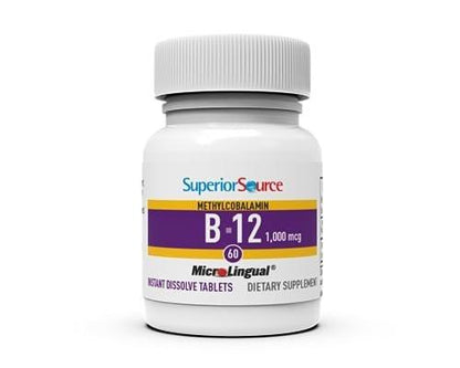 Superior Source No Shot Methylcobalamin B-12 1.000 mcg – Vitamin B-12 zur Unterstützung der Energieproduktion, Gehirngesundheit und des allgemeinen Wohlbefindens – Sublingualtabletten für schnelle Aufnahme – 60 Lutschtabletten
