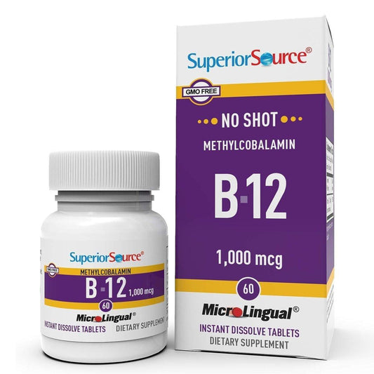 Superior Source No Shot Methylcobalamin B-12 1.000 mcg – Vitamin B-12 zur Unterstützung der Energieproduktion, Gehirngesundheit und des allgemeinen Wohlbefindens – Sublingualtabletten für schnelle Aufnahme – 60 Lutschtabletten