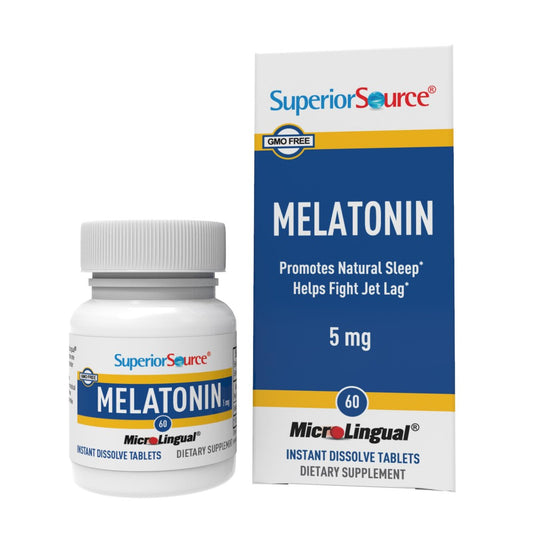 Superior Source Melatonin 5 mg – Gesunder Schlafunterstützung für Erwachsene – Melatonin-Formel mit Kamille zur Entspannung & erholsamen Schlaf – 60 sublinguale Schmelztabletten