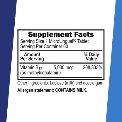 Superior Source No Shot Methylcobalamin B-12 5000 mcg – Vitamin B-12 zur Unterstützung der Energieproduktion, Gehirngesundheit & des allgemeinen Wohlbefindens – Sublingualtabletten für schnelle Absorption – 60 lösliche Tabletten