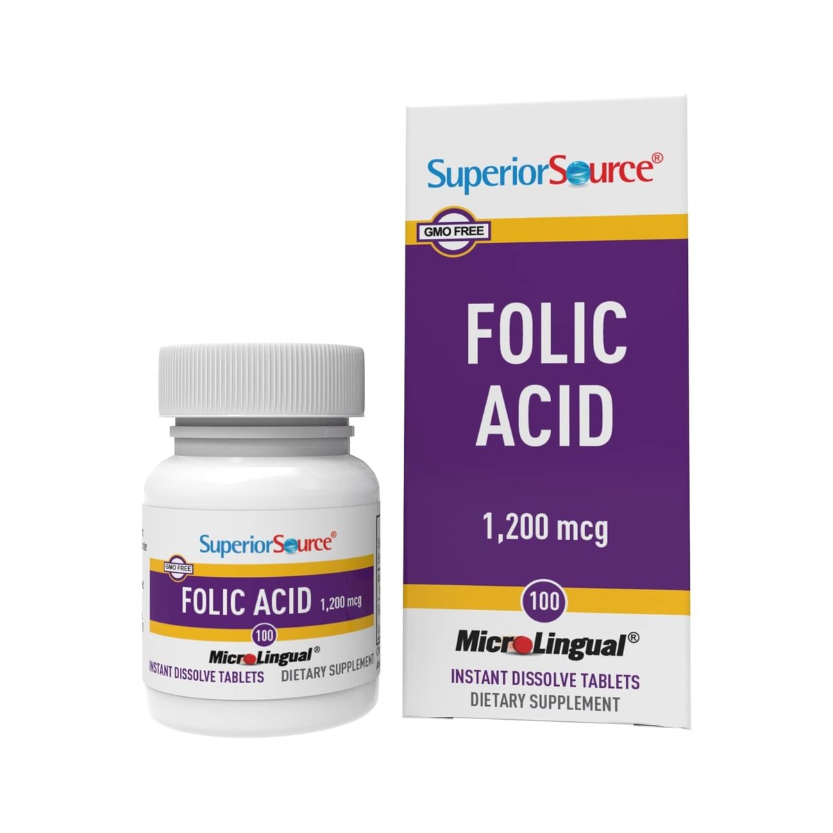 Superior Source Folsäure 1200 mcg – 100 sublinguale Tabletten für Herz, Immunsystem und Nervensystem