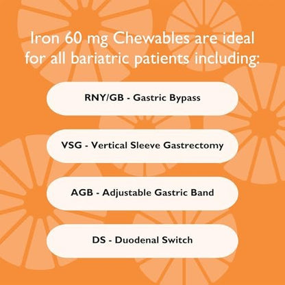 Eisenpräparat mit 60mg Eisen & Vitamin C – Beeren-Chewables für Bariatrie-Patienten, Magenbypass & Schlauchmagen-Unterstützung – 30 Tabletten für die Gesundheit nach der Operation