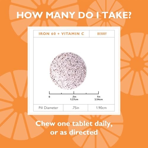 Eisenpräparat mit 60mg Eisen & Vitamin C – Beeren-Chewables für Bariatrie-Patienten, Magenbypass & Schlauchmagen-Unterstützung – 30 Tabletten für die Gesundheit nach der Operation