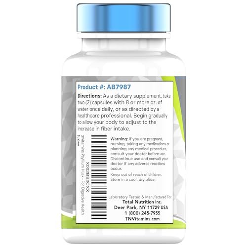 tnvitamins Flohsamenschalen Kapseln | 1700 mg - 250 Kapseln | mit probiotischem Acidophilus | Extra starke lösliche Ballaststoffe | Unterstützt die Verdauungsgesundheit