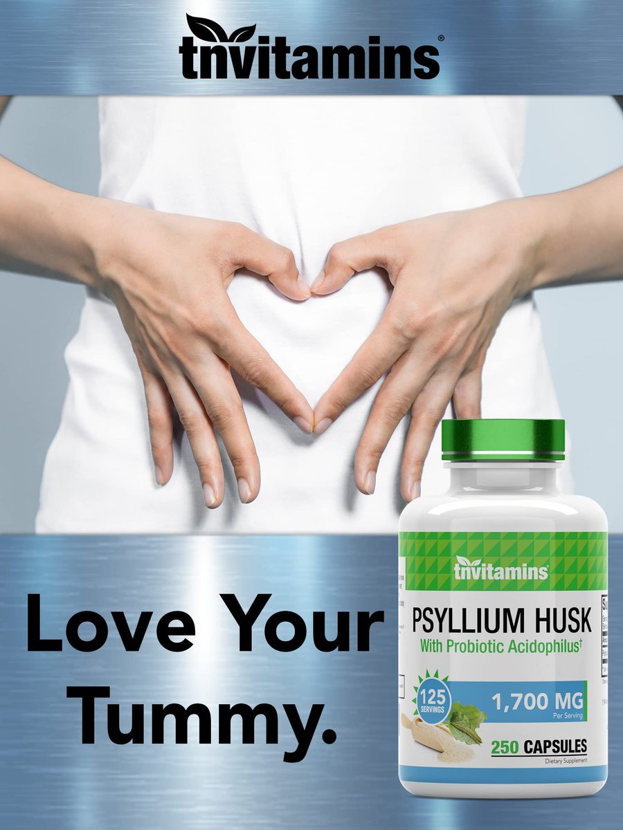 tnvitamins Flohsamenschalen Kapseln | 1700 mg - 250 Kapseln | mit probiotischem Acidophilus | Extra starke lösliche Ballaststoffe | Unterstützt die Verdauungsgesundheit