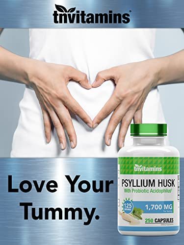 tnvitamins Flohsamenschalen Kapseln | 1700 mg - 250 Kapseln | mit probiotischem Acidophilus | Extra starke lösliche Ballaststoffe | Unterstützt die Verdauungsgesundheit