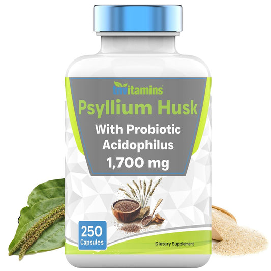 tnvitamins Flohsamenschalen Kapseln | 1700 mg - 250 Kapseln | mit probiotischem Acidophilus | Extra starke lösliche Ballaststoffe | Unterstützt die Verdauungsgesundheit