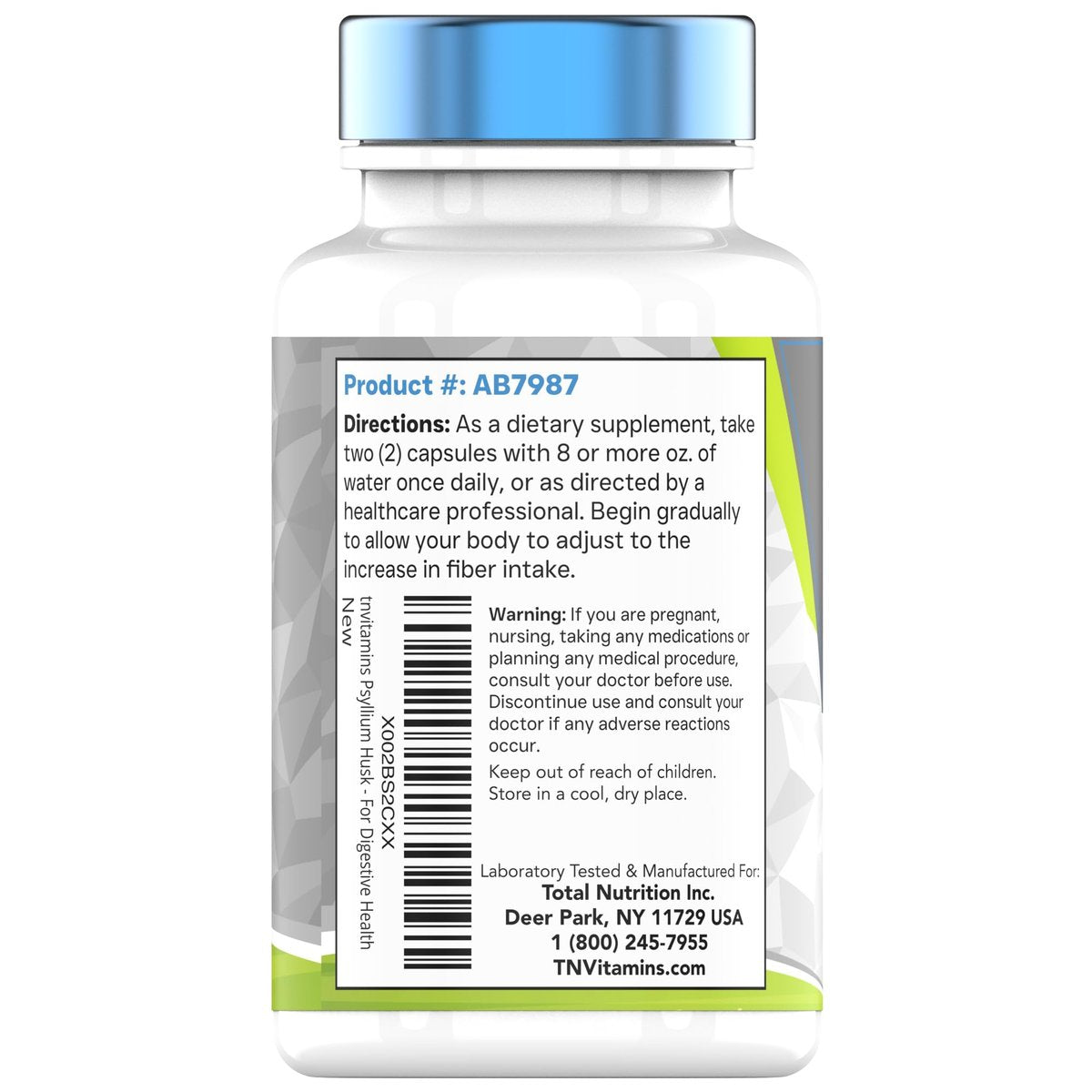 tnvitamins Flohsamenschalen Kapseln | 1700 mg - 250 Kapseln | mit probiotischem Acidophilus | Extra starke lösliche Ballaststoffe | Unterstützt die Verdauungsgesundheit