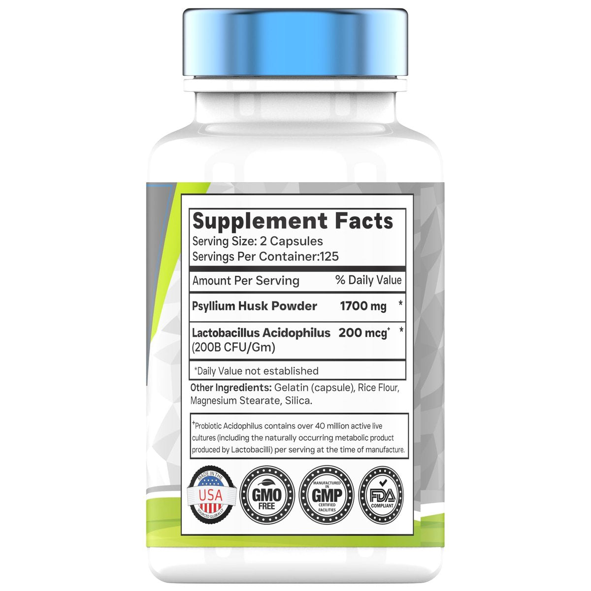 tnvitamins Flohsamenschalen Kapseln | 1700 mg - 250 Kapseln | mit probiotischem Acidophilus | Extra starke lösliche Ballaststoffe | Unterstützt die Verdauungsgesundheit