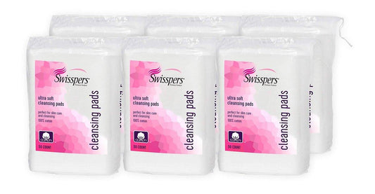 Swisspers Premium Gesichtsreinigungspads, 100% Baumwolle, ultraweich, extragroß, 50 weiße Pads pro wiederverschließbarem Beutel, 6 Beutel (insgesamt 300 Pads)