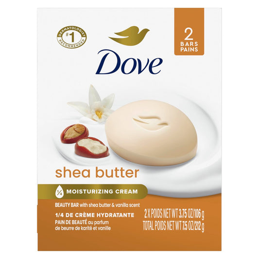 Dove Beauty Bar Shea Butter – Feuchtigkeitsspendende Gesichts- und Körperpflege, 2 x 106 g, mehr Feuchtigkeit als Seife