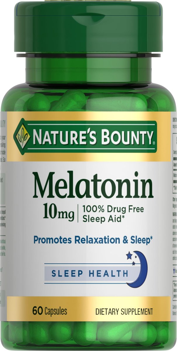 Nature's Bounty Melatonin 10 mg – 60 Kapseln, 100% Arzneimittelfreies Schlafmittel, Nahrungsergänzungsmittel