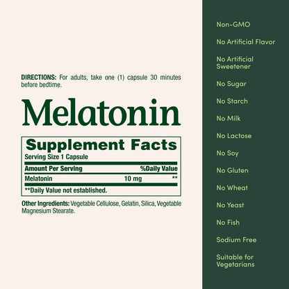 Nature's Bounty Melatonin 10 mg – 60 Kapseln, 100% Arzneimittelfreies Schlafmittel, Nahrungsergänzungsmittel